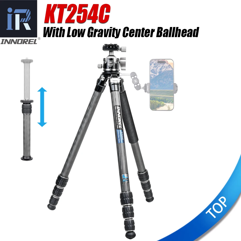 

INNOREL KT254C 10 Layer Carbon Fiber Tripod Professional Travel Compact Camera Stand Support with Short Center Column for DSLR