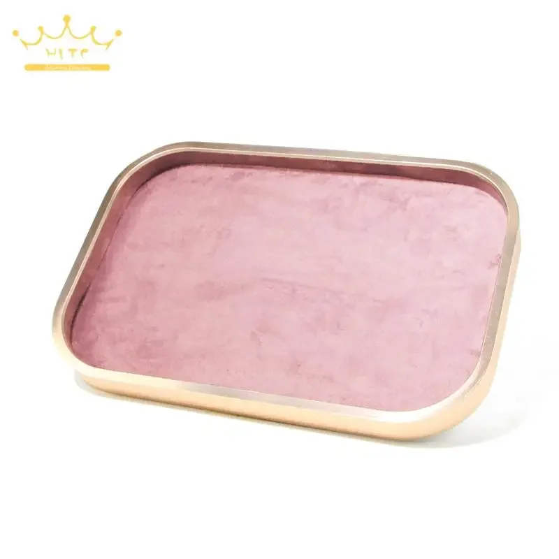 Pink Velvet Jewelry Organizer Tray Exhibition Necklace Pendant Ring Display Tray Bracelet Earring Storage Holder 30*20Cm