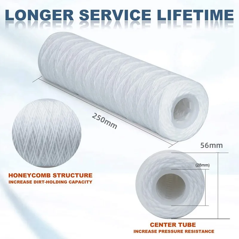 10pcs 10 INCH 5&10 Micron String wound Sediment Water Purifier Front Filter Cartridge Replacement