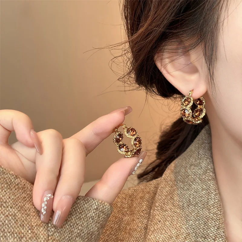 

Vintage Crystal Circular Ear Buckle For Women Lady High-End Rhinestone Geometric Earrings Luxury Casual Banquet Jewelry Gifts