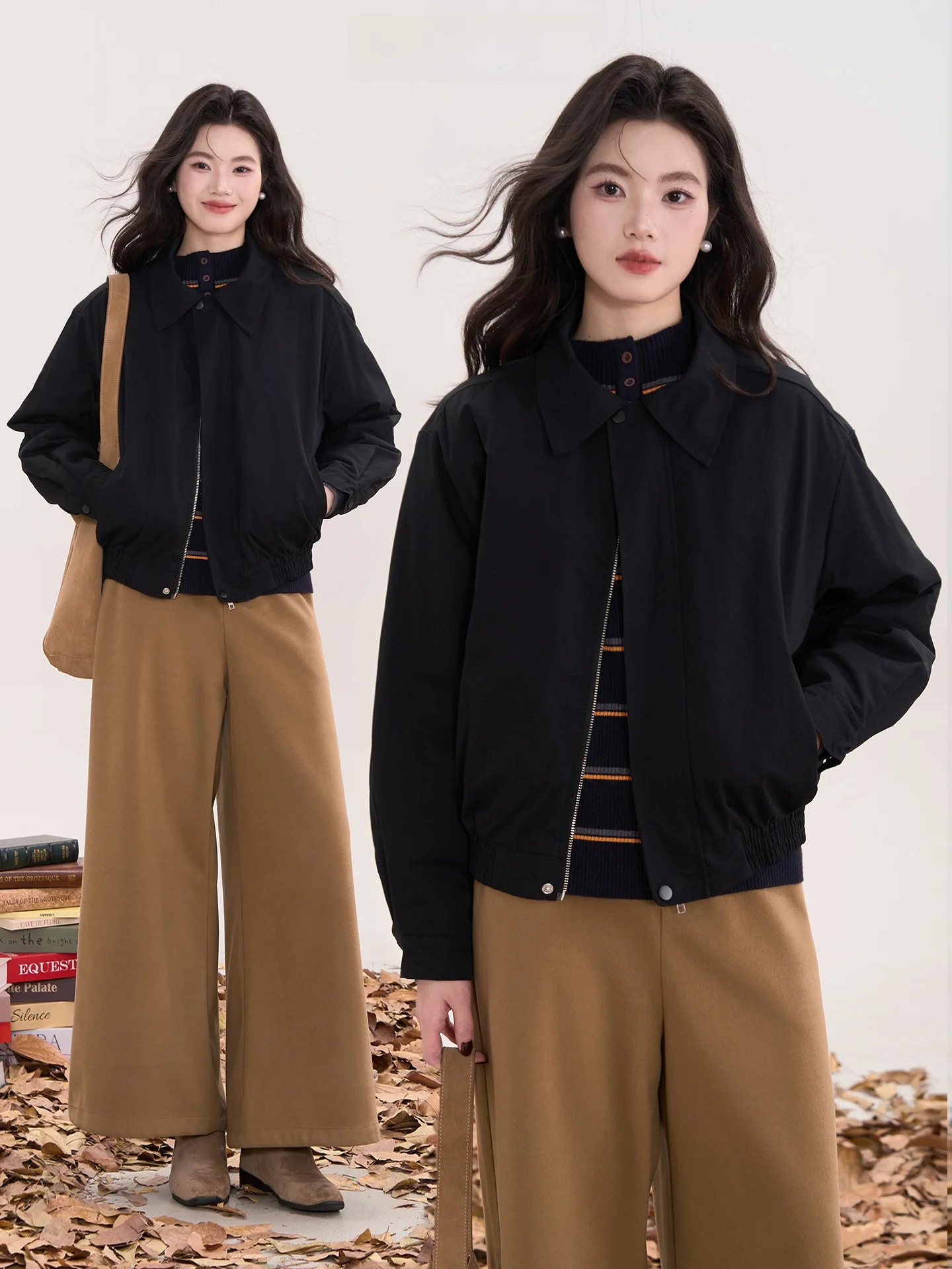 

Heme Barn Sle Floral Print Cotton Jaet Zipper Collar Women's Outerwear Long Sve Loose Fit Coat Spring Autumn Wear