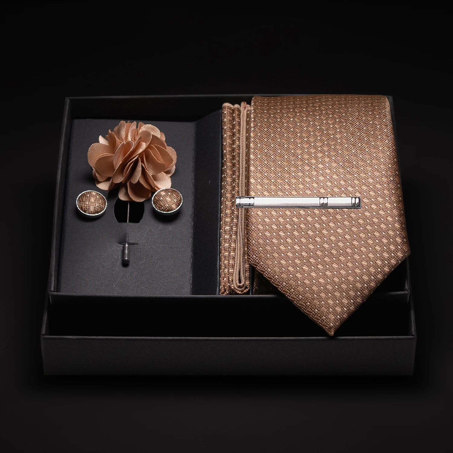 JEMYGINS New Designer silver gray Ties For Men Wedding Party Neck Tie Pocket Square Cufflink Pin Gift Box Set Gravat Accessories