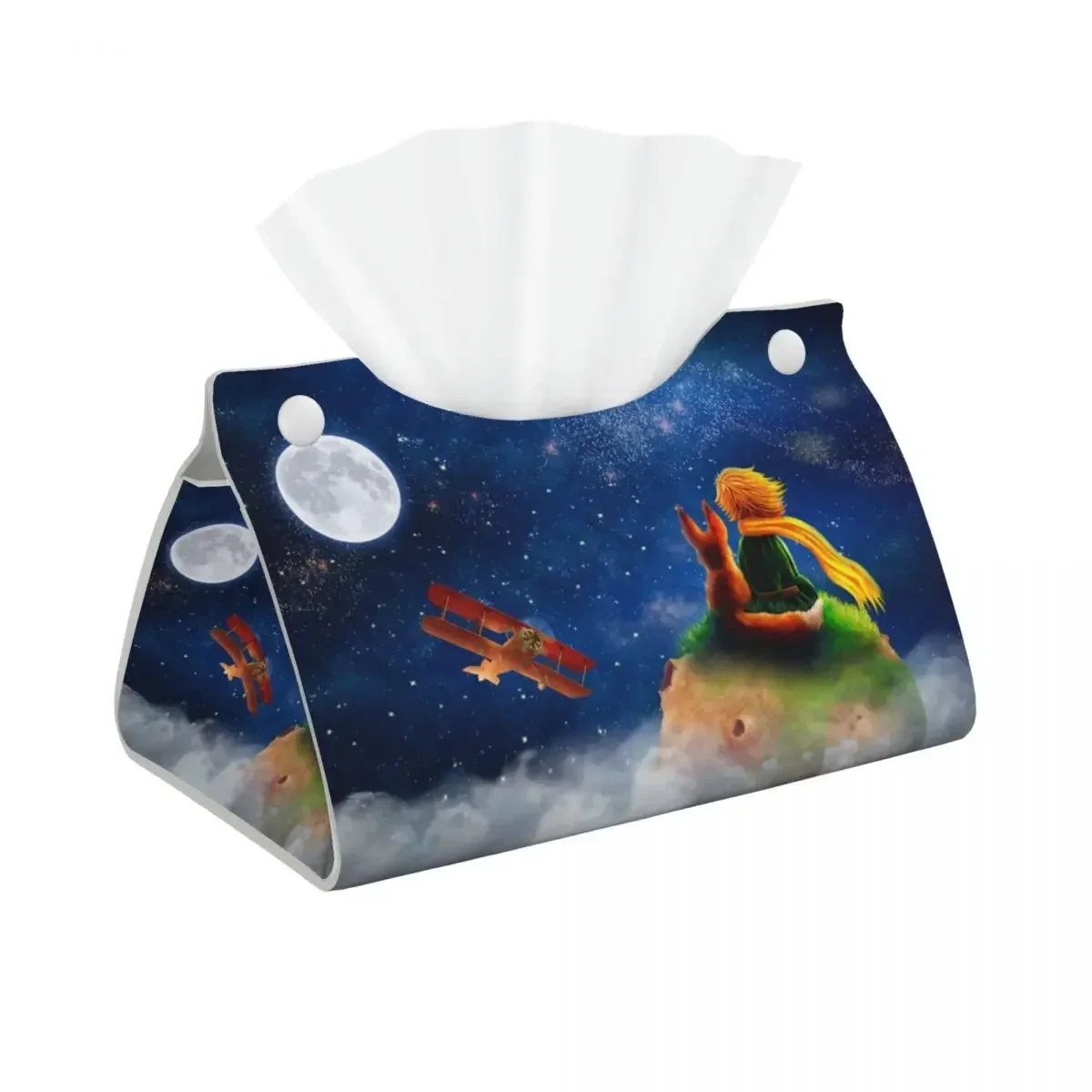 Custom The Little Prince Facial Tissue Box Cover Rectangular Le Petit Prince PU Leather Tissue Box Holder for Car Bathroom