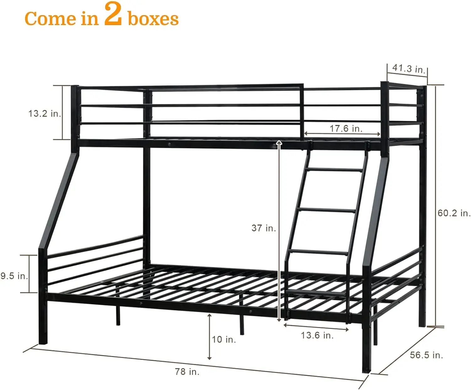 Comfort corner  Twin Over Full Bunk Bed, Bunk Beds for Kids/Adults/Teens Bunk Bed with Stairs & Flat Rungs, Black