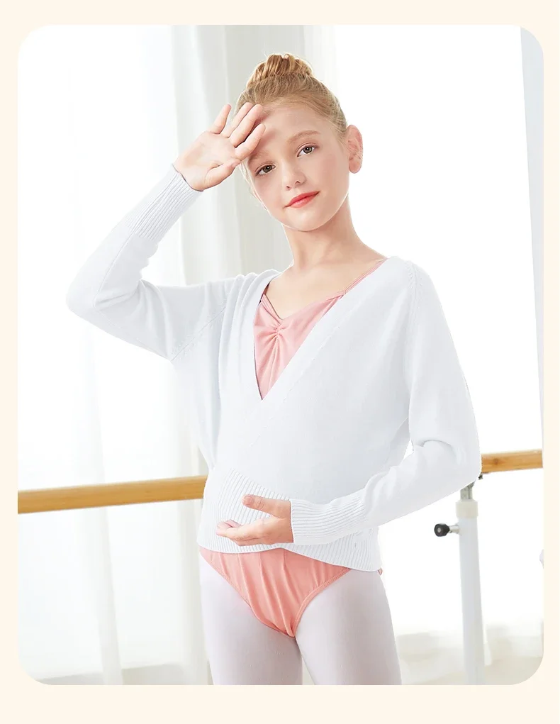 Mädchen Tanzpullover Langarm Strickjacke Tops, Kinder Ballett Übung Wickelschal, Winter Trainingsmantel für Mädchen – Detail 12