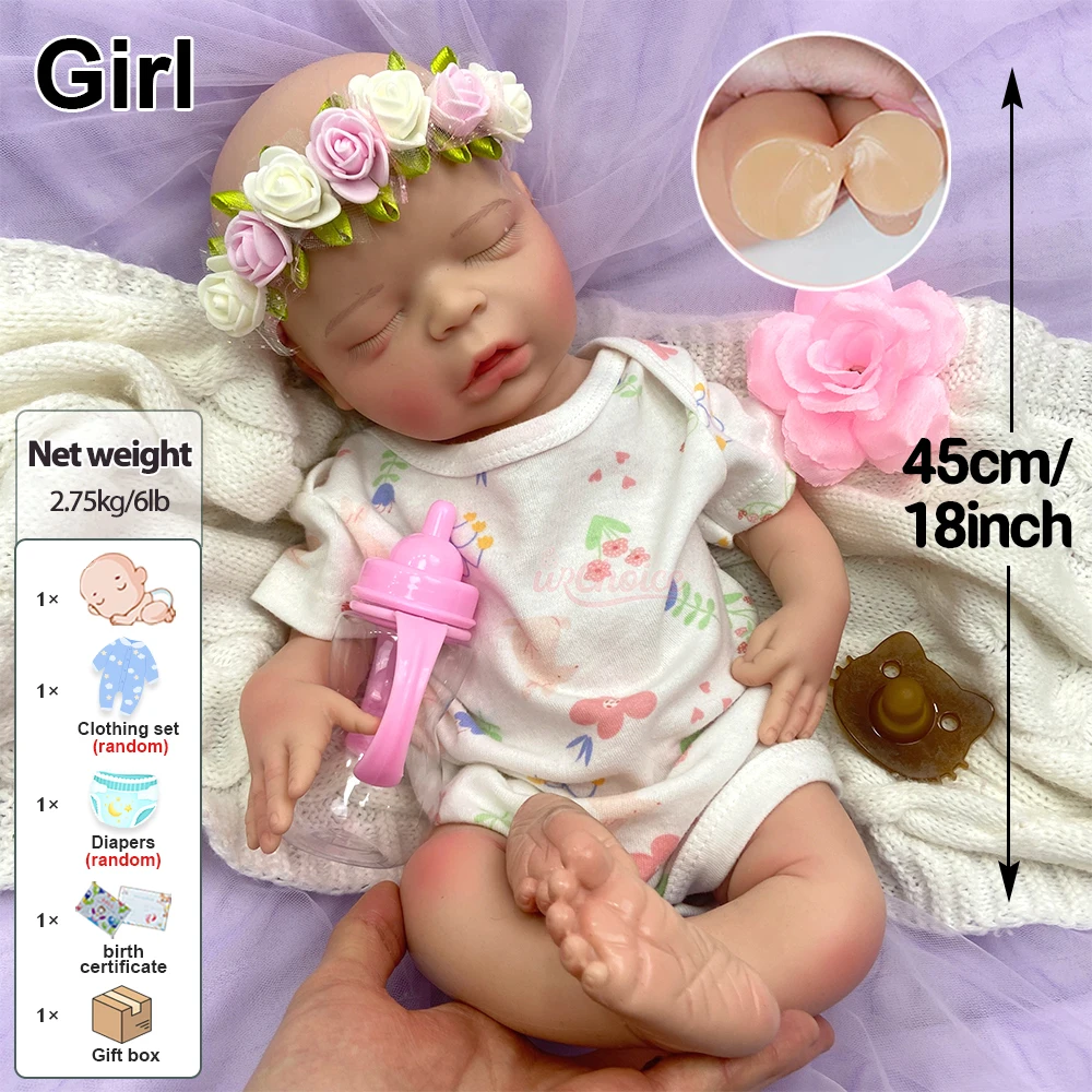 18 inch volledig siliconen reborn babypop meisje, hoge kwaliteit & veilig, kan speen gebruiken, pop als aandenken cadeau voor poppenliefhebbers