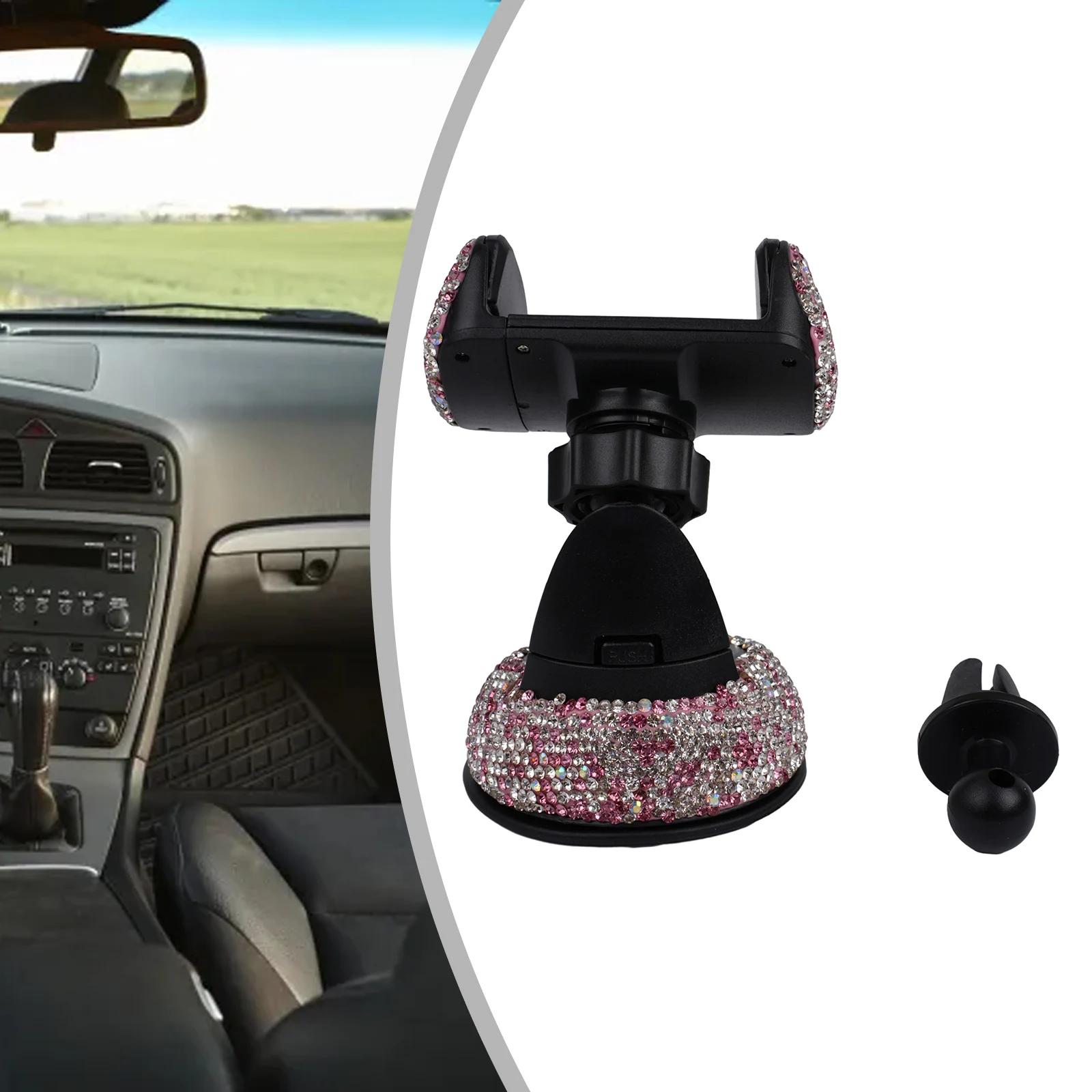 

Dashboard Phone Holder Girls Car Clip Mobile Mount Pink Plastic Rhinestones ABS Stylish Accessories Adjustable
