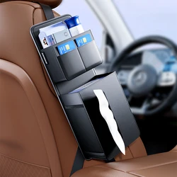 Car Seat Side Organizer Leather Front Seat Hanging Storage Bag Universal Auto Tissue Box Holder Glass Card Cup Pocket Organizer