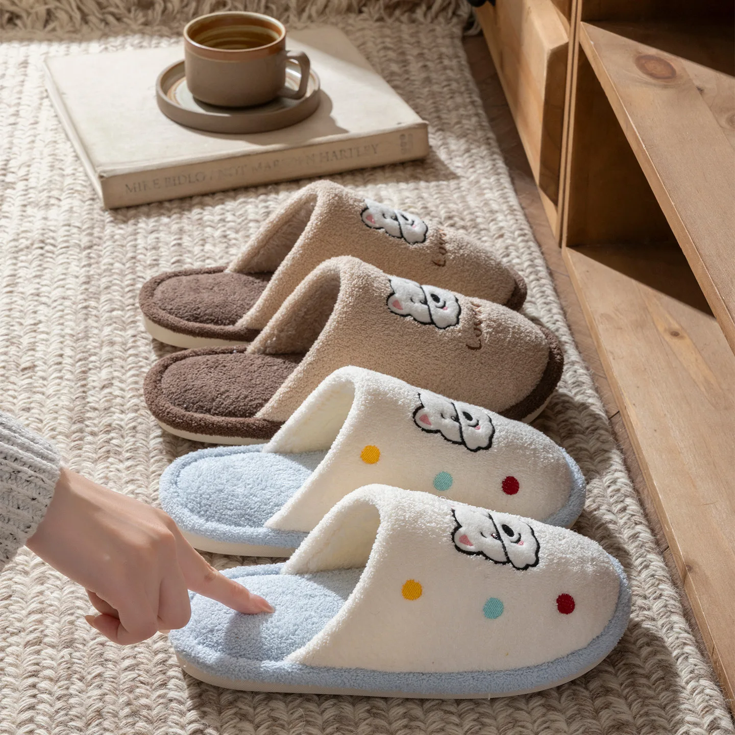 2026 Winter Women's Slippers Cute and Interesting Cartoon Little Dog Indoor Warm Comfort Home Bedroom Soft Causal Plush Shoes