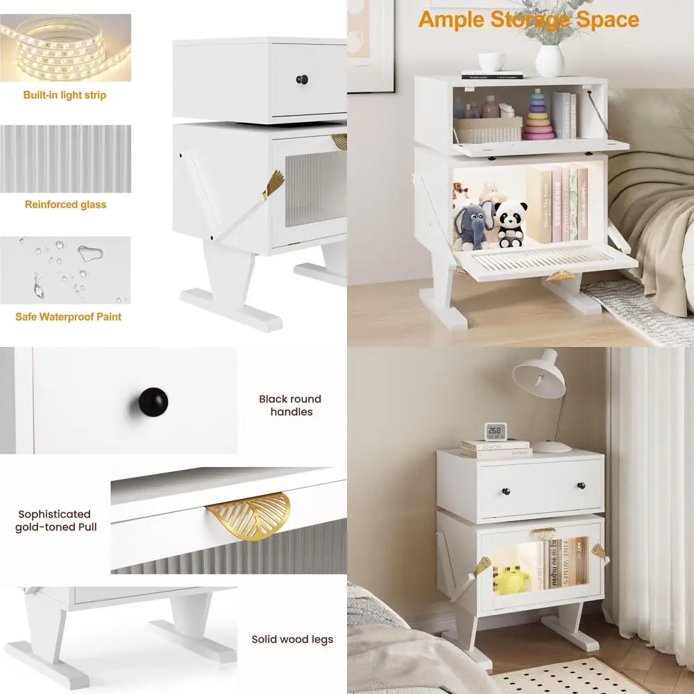 

Белый приставной столик с подсветкой и поворотом на 360 градусов ° Вращающийся стеллаж для хранения вещей для спальни или домашнего офиса