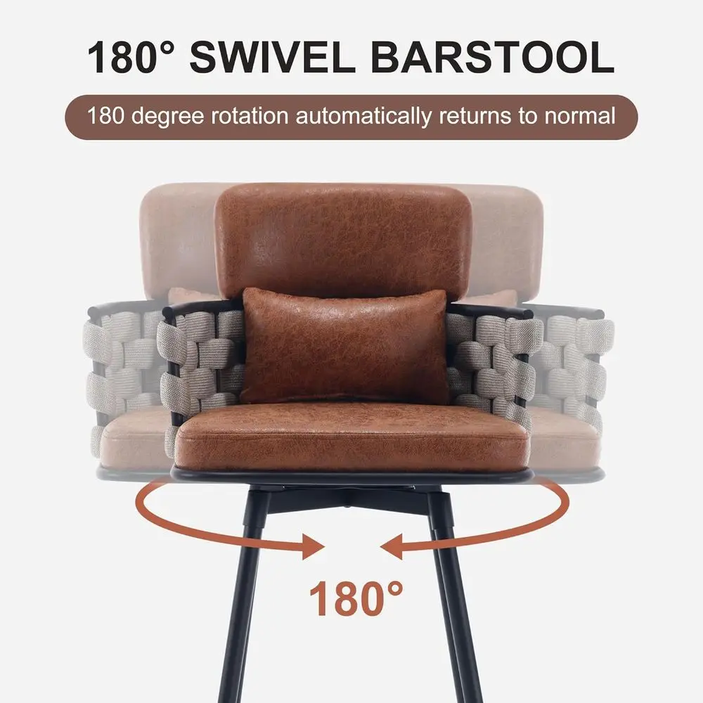 Bar Stools Set o 2, 26inch Counter Height Bar Stools, Swivel Hand-Woven Barstool, -Century Upholstered Suede abric Bar Chair wit view 5