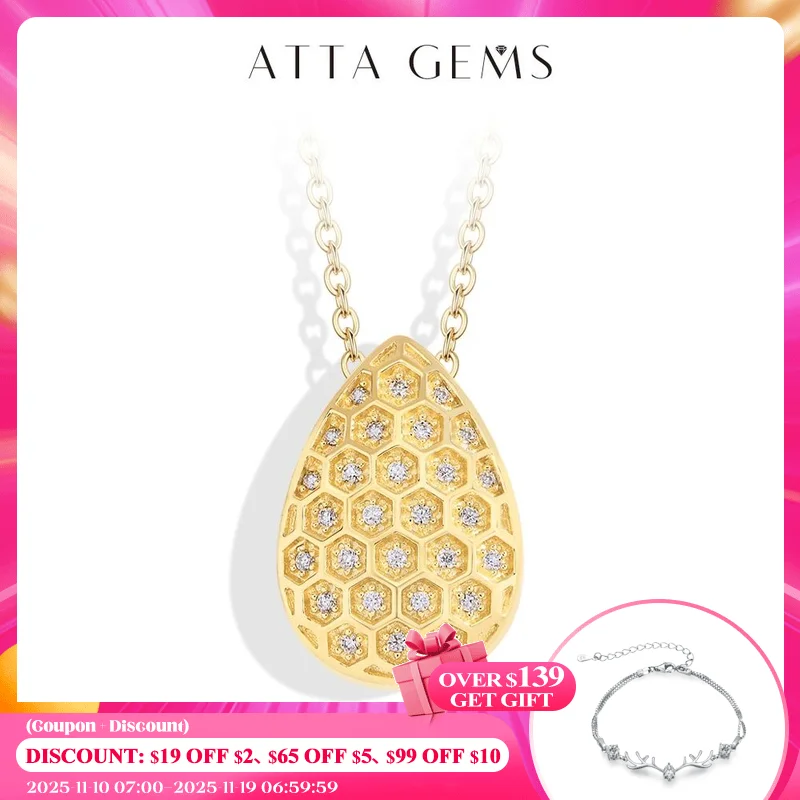 

ATTAGEMS Sparkling Full D VVS1 Moissanite Pendant Necklace for Women Pear Honeycomb S925 Sterling Silver Engagement Wedding Gift