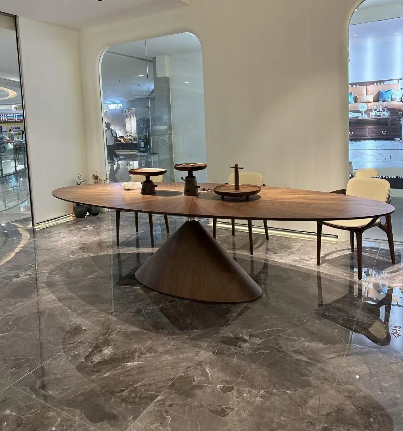 

Oval solid wood villa oak tea table black walnut dining table large flat floor minimalist office dining table