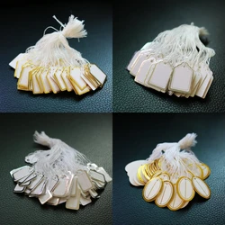 100Pcs/lot Jewelry Price Label with Cotton String Commodity Price Tag Shop Price Card DIY Gold Silver Blank Price Display Card