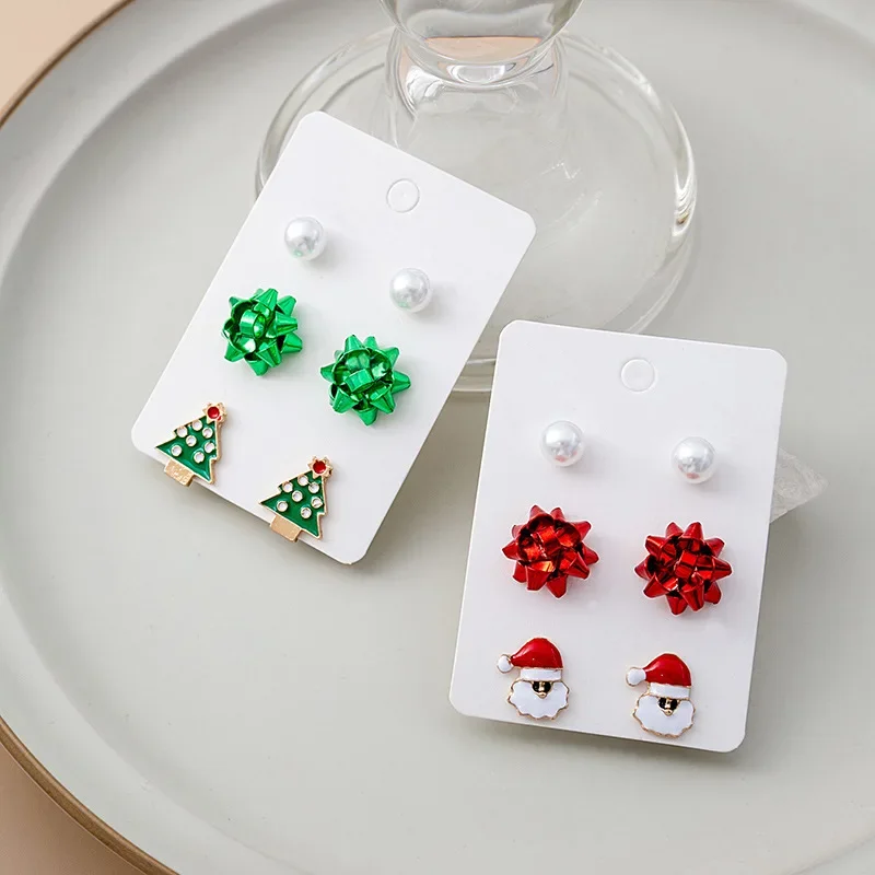 Christmas Theme Cartoon Christmas Tree Flower Pearl Earrings for Women White Copper Needle Anti-Allergy New Product Promotion