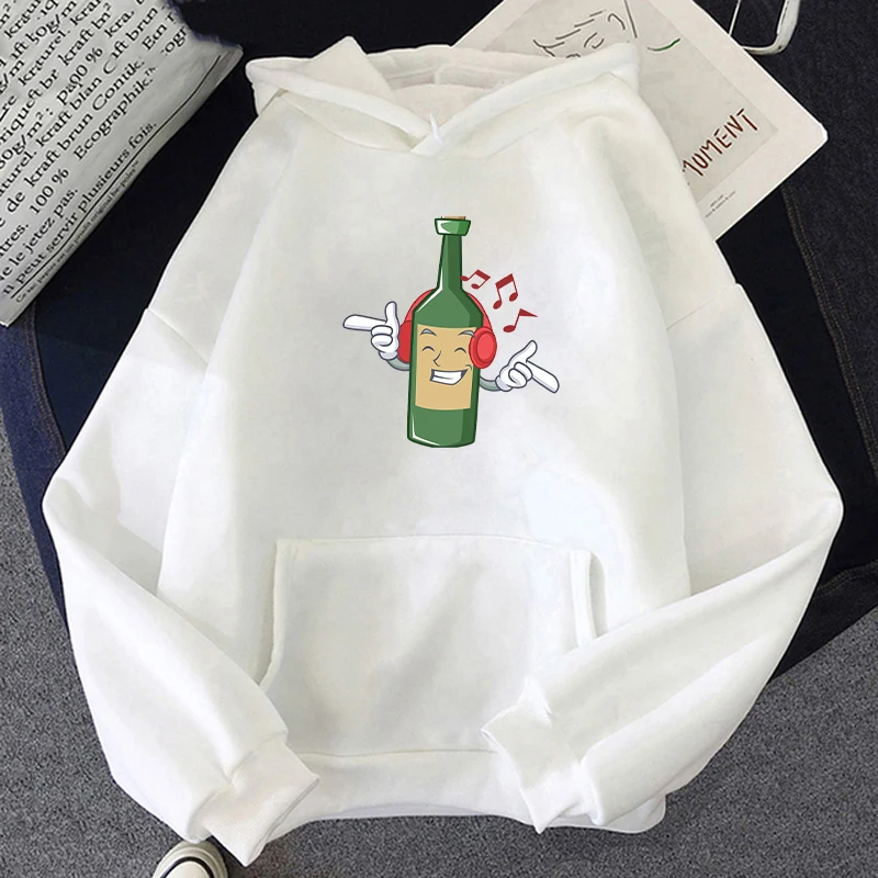 

Wine Bottle Listening to Music Printed Clothes Men Cartoon Hoodies Outdoor Harajuku Vintage Sweatshirt Loose Streetwear