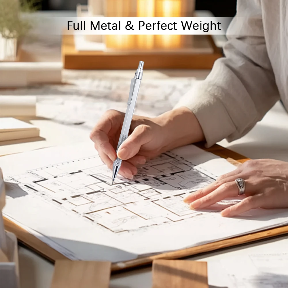 0,5/0,7/0,9/2,0mm Metall-Druckbleistift-Set mit Ersatzminen, Mechanischer Bleistift für Skizzen, Schule und Schreibwaren – Detail 4