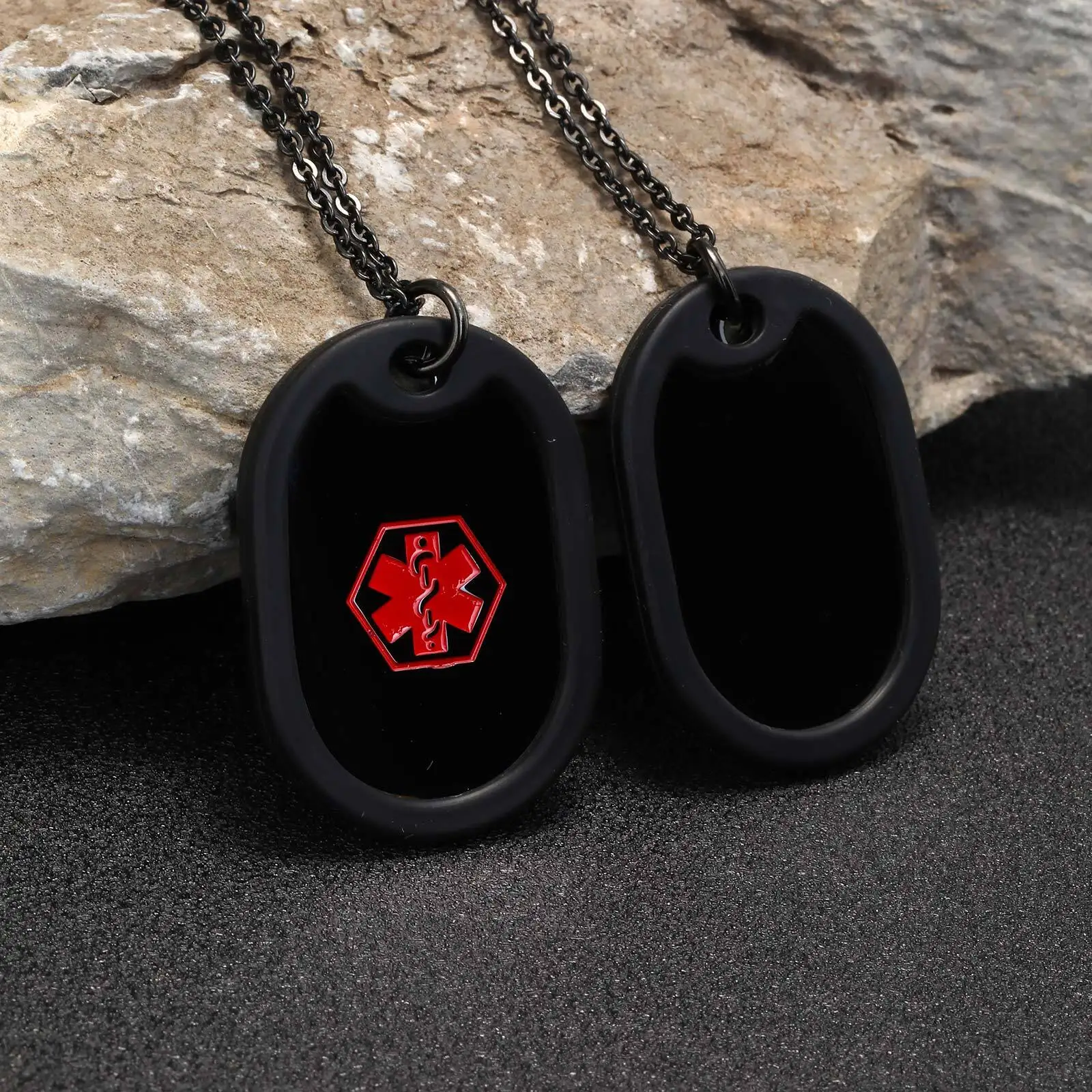 Vnox Free Custom Back Medical Alert ID Dogtag Pendant for Men Women,Emergency Contact Reminder Engraved Dog Tag Necklaces