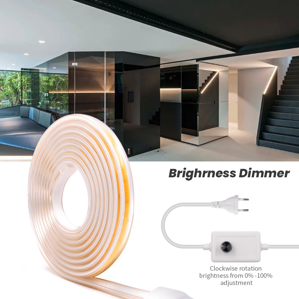 220V COB Led Strip Light 360LED/m Dimmable Linear Lighting Adjustable Brightnes Flexible LED Lamp With Switch Dimmer Power Kit