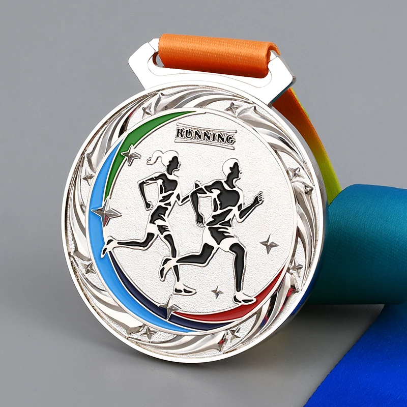 Marathon Medal Trophy Award Medals With Ribbon Running Medal Runner Gold Silver Bronze Sports Souvenir School Match Prize Gift