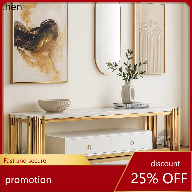 ZML Stainless Steel Combination TV Cabinet Coffee Table Side Table Round Corner Table Glass Top
