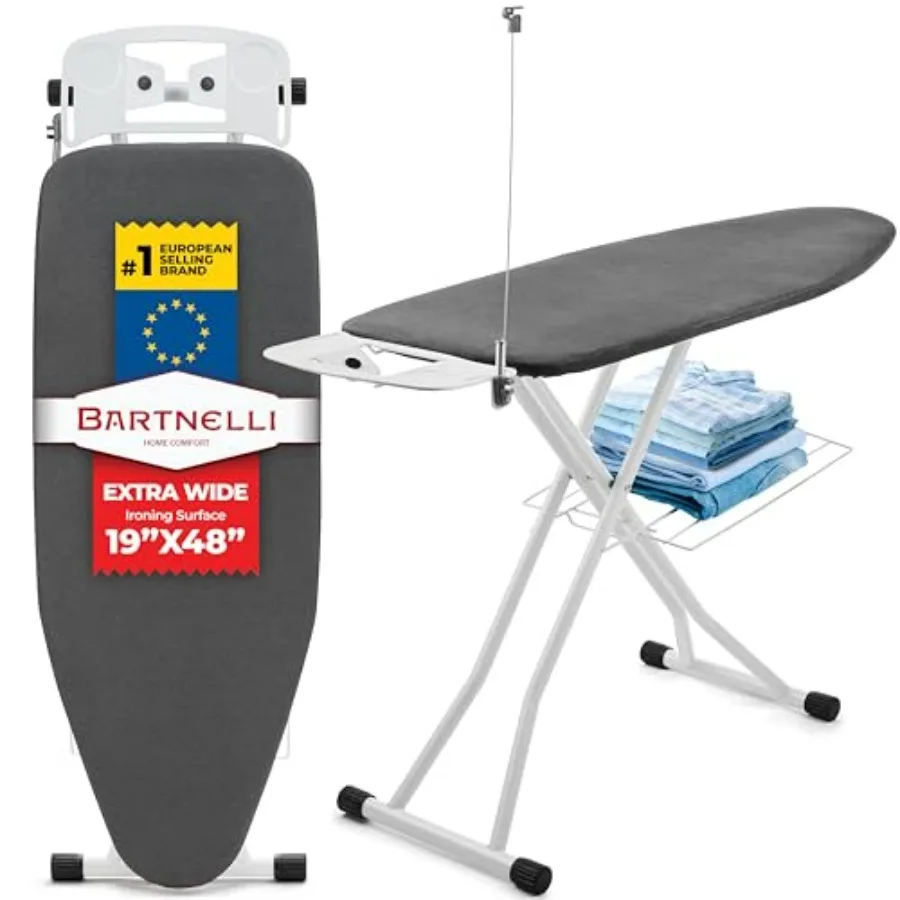 

Extra Wide Pro Ironing Board 19x48 Ironing Surface with Iron Rest, Cord Holder, Shelf and 4 Layer Heat Resistant Cover and Pad