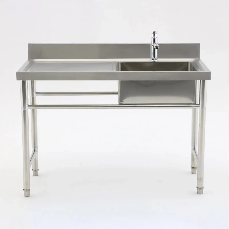 Stainless Steel Single Sink with Side Shelf Customizable Left/Right Platform, 304 Grade, 1.0mm Thick, for Commercial Kitchen