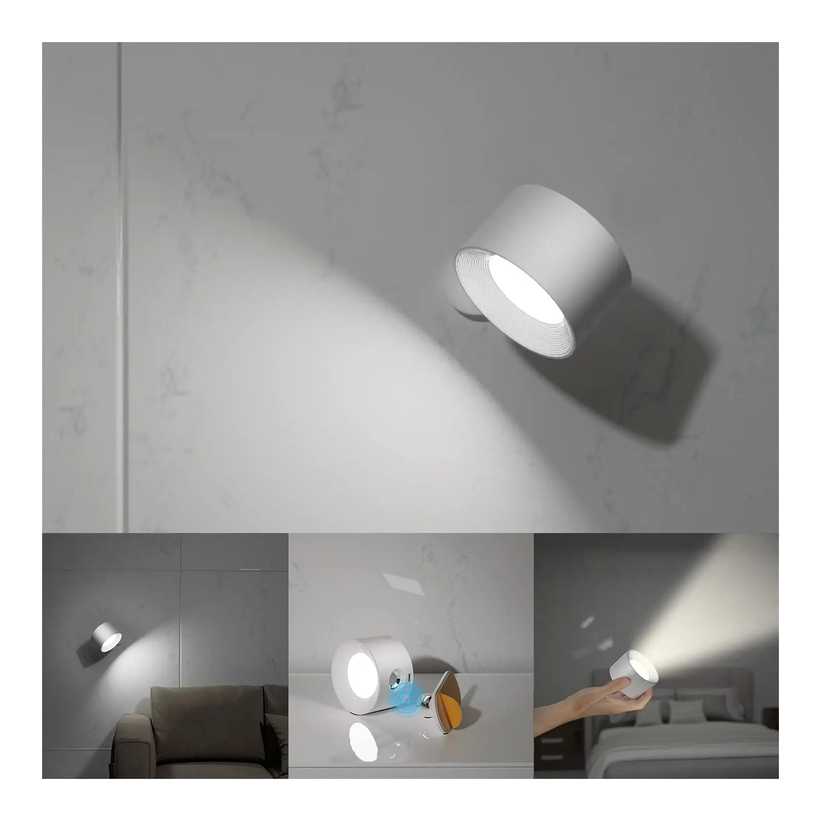 LED Wall Sconces with Rechargeable Battery Operated Dim 3 Brightness Removable Charging for Reading Study Bedside Hallway