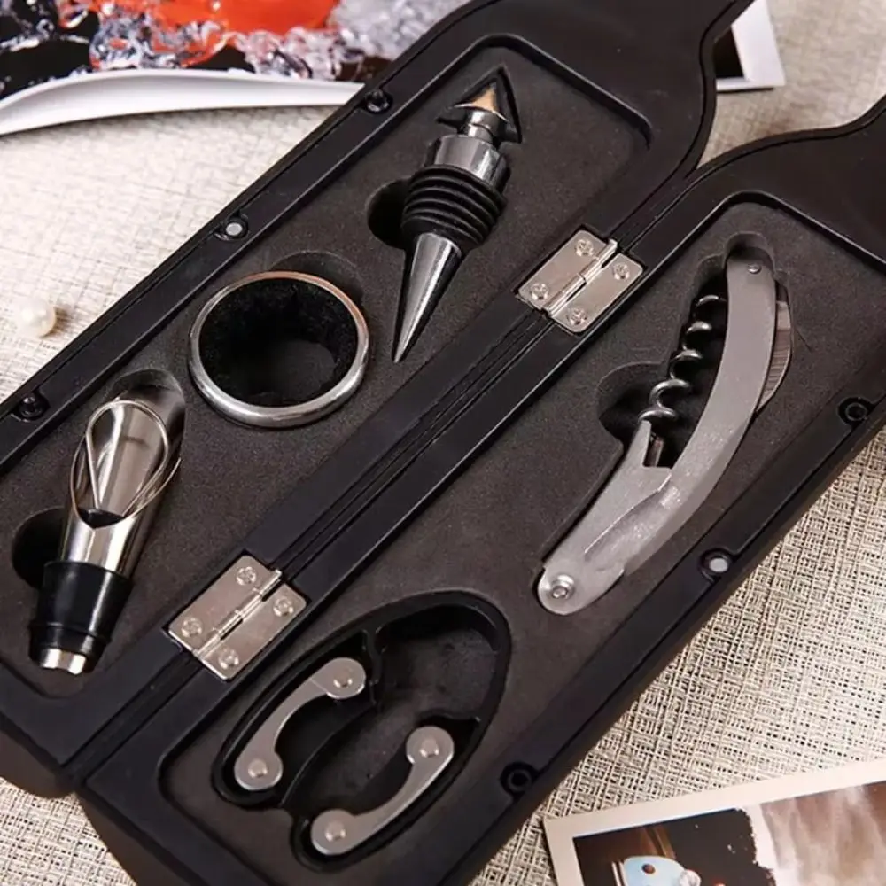 Bottle Shape Corkscrew Set Stainless Steel Simulation Red Wine Tool Kit Portable High-End Wine Opener Set For Wine Lovers
