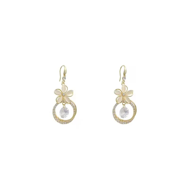New Fashion Elegant Opals Flowers Pendant Earrings For Women Girls Golden Round Crystal Zircon Wedding Earrings Jewelry Gift image 6