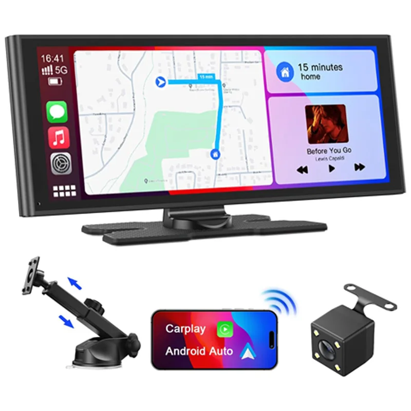 

9.26’’Wireless Carplay Display fur Apple Carplay & Android Auto, Tragbarers Carplay Autoradio mit IP67 Ruckfahrkamera.