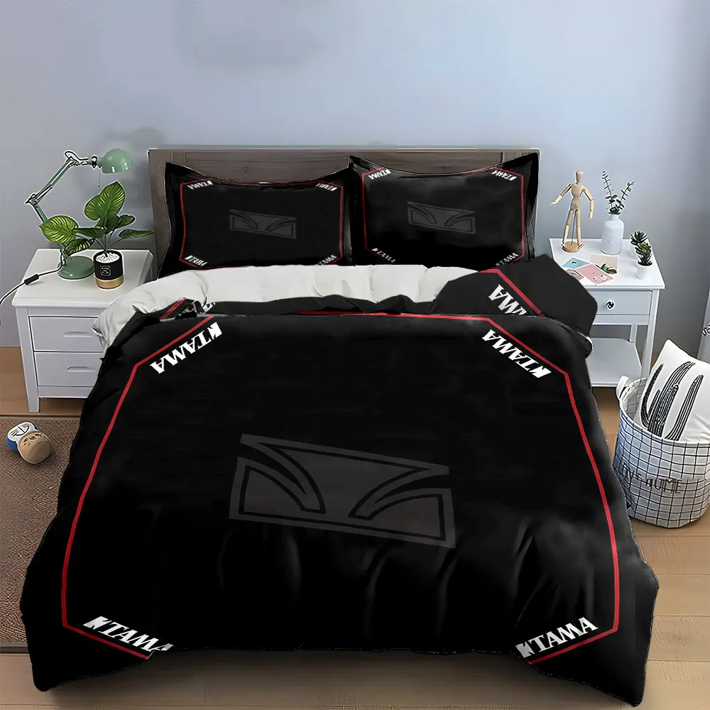 Red Border Octagon Musical instrument theme Duvet Cover Set,Minimal Drum Brand Black Bedding 1 Duvet Cover 2 Pillowcase, gift
