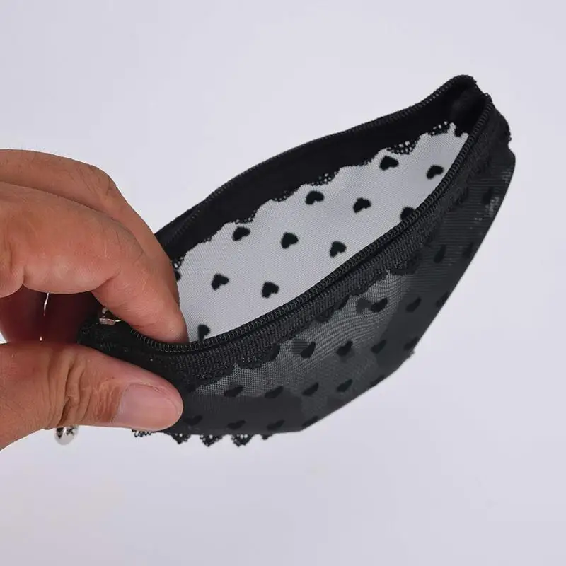 Kosmetiktasche aus Netzstoff mit Spitzenbesatz, transparentes Design und tragbar, perfekt für Reisen, den täglichen Gebrauch und die Aufbewahrung von Make-up-Pinseln und Lippenstiften. – Detail 4