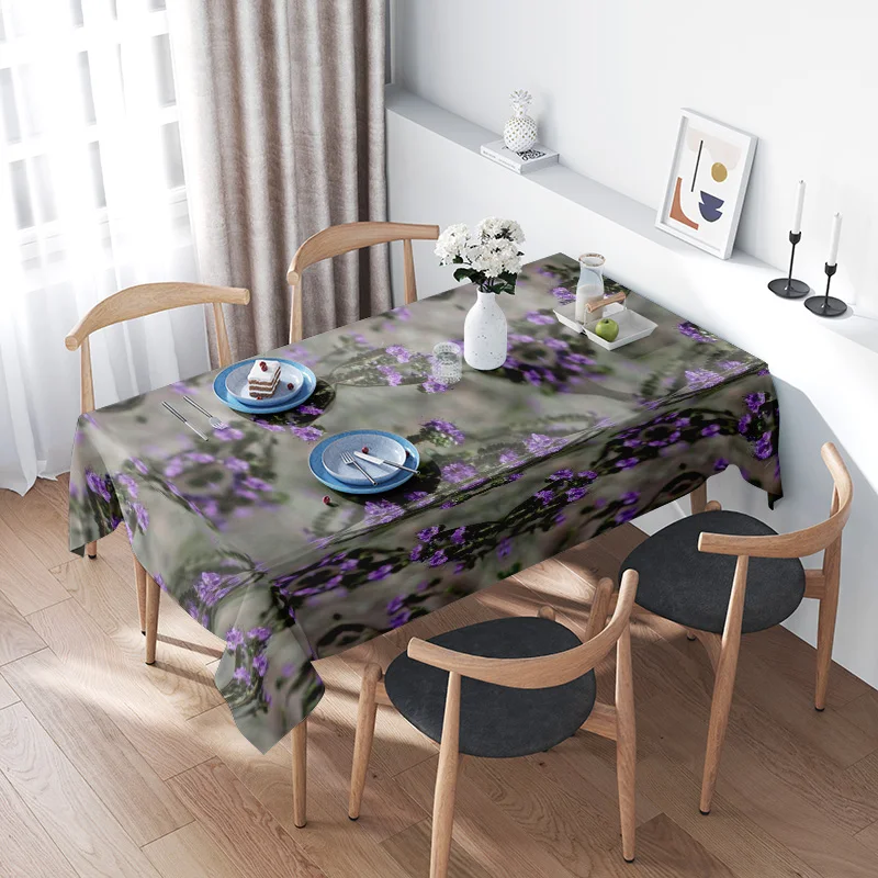 

Modern Floral Design Tablecloth - Luxury Home Decor, Purple Flower Print - Washable Fabric for Dining Room or Kitchen