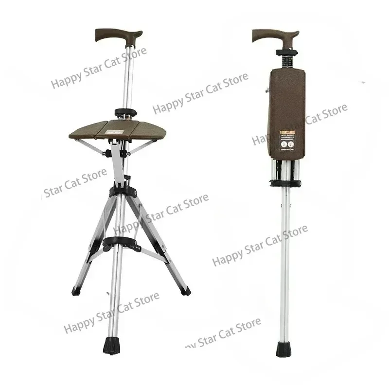 High Quality Aluminum Alloy Foldable Walking Cane Stick With Seat Adjustable Elderly Crutch Chair With Stool