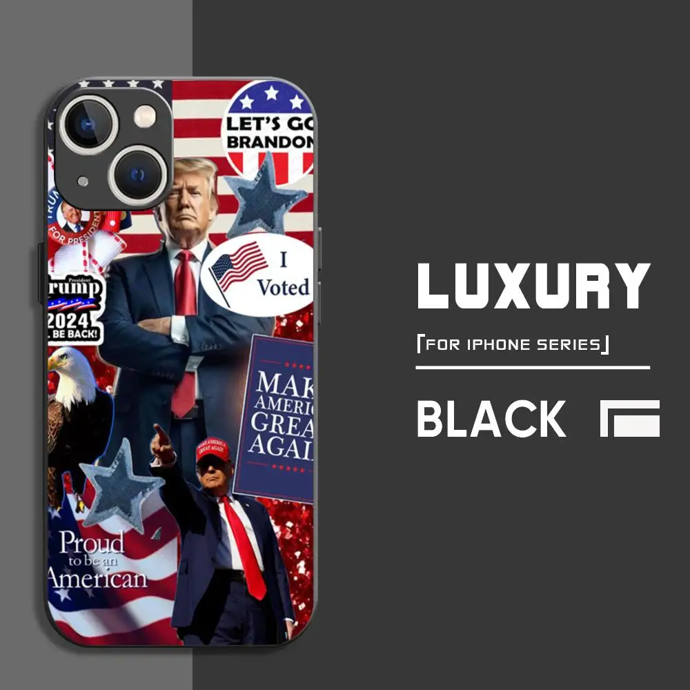 America President Donald Trump Phone Case For iPhone 16 15 14 13 12 11 X XR XS 8 Plus Mini Pro Max Soft black Shockproof Cover