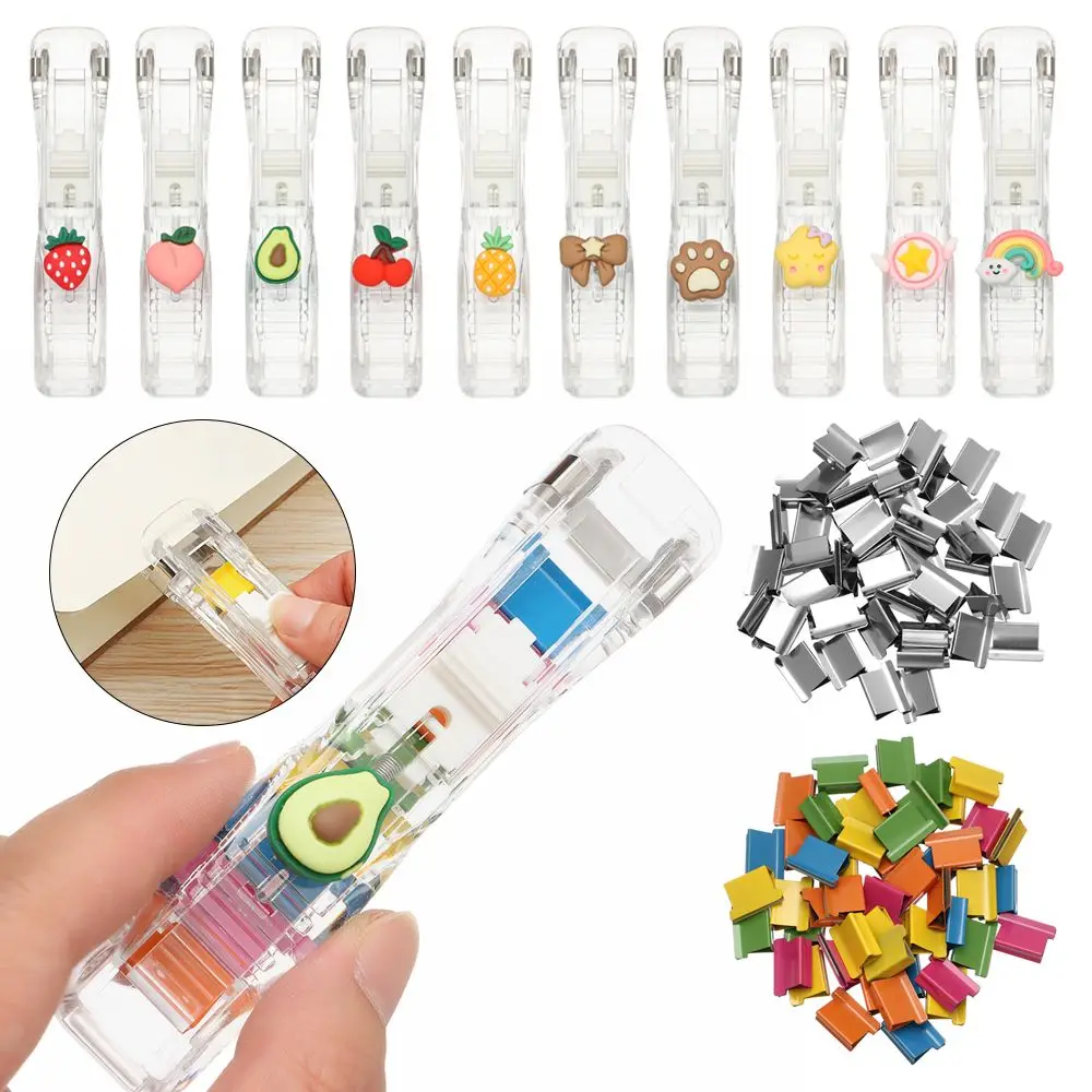 Portable Stationery Snacks Sealing Clip Document Binding Push Clip Stapler Paper Clips Remover Binder