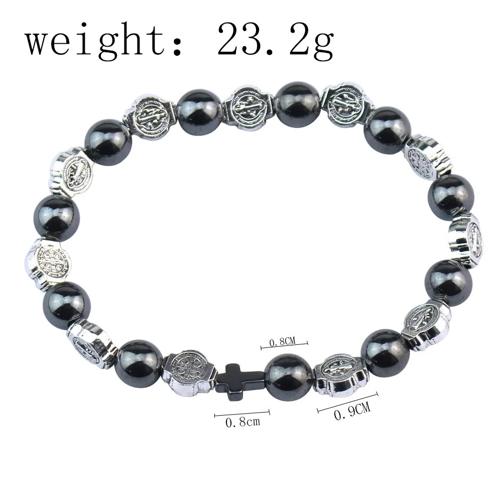 Modisches Katholisches Rosenkranz-Armband St. Benedikt Medaille Kreuz Gebetsarmband Hämatit-Perlen Religiöser Schmuck Accessoires – Detail 10