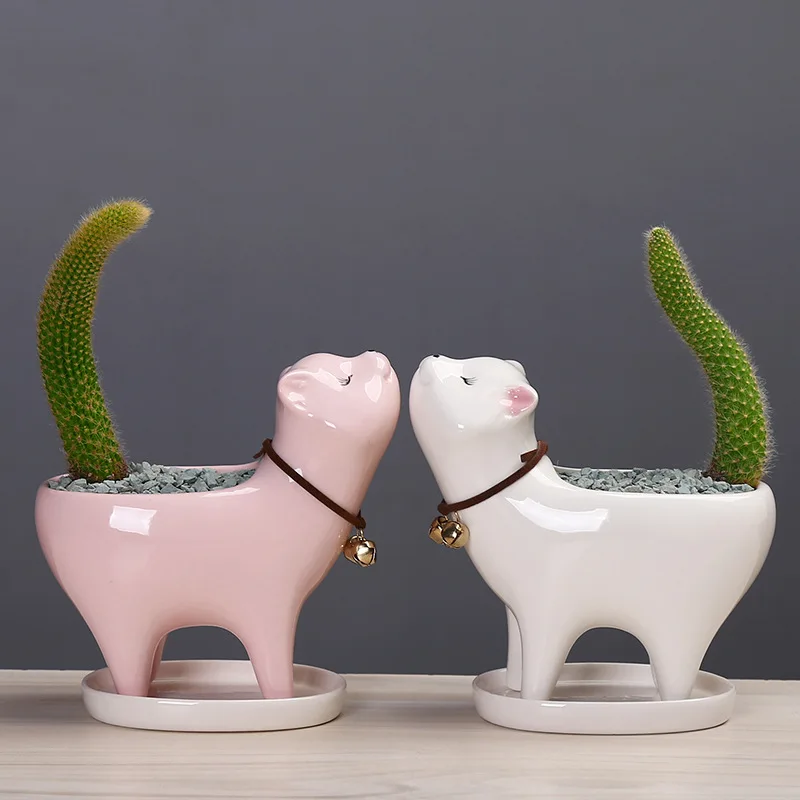 Horticultural Cat Tail Succulent Cactus Ceramic Flowerpot Cartoon Cute Personality Ornament Desktop Balcony Plant Flower Vase