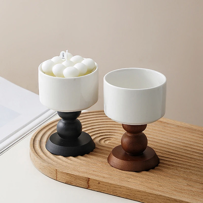 Vintage Ceramic Goblet Candle Holder with Stem Flameless Tea Light Holder Dessert Bowl for Romantic Dinner Home Decor Wedding
