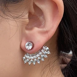 Crystal Fan Shape Detachable Studs Earrings for Women Rhinestones Ear Jacket Earrings Gift Double side