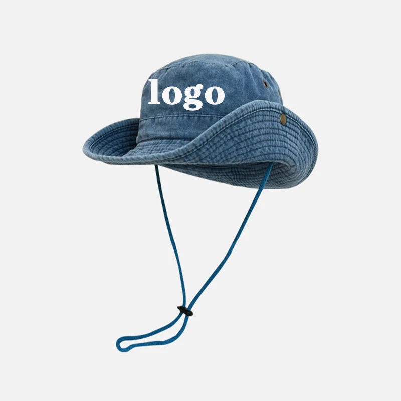 Outdoors Cowboy Fisherman Hat Fixed Drawstring Hiking Camper Cap Hip Hop Cowboy Customized Logo For Women Man