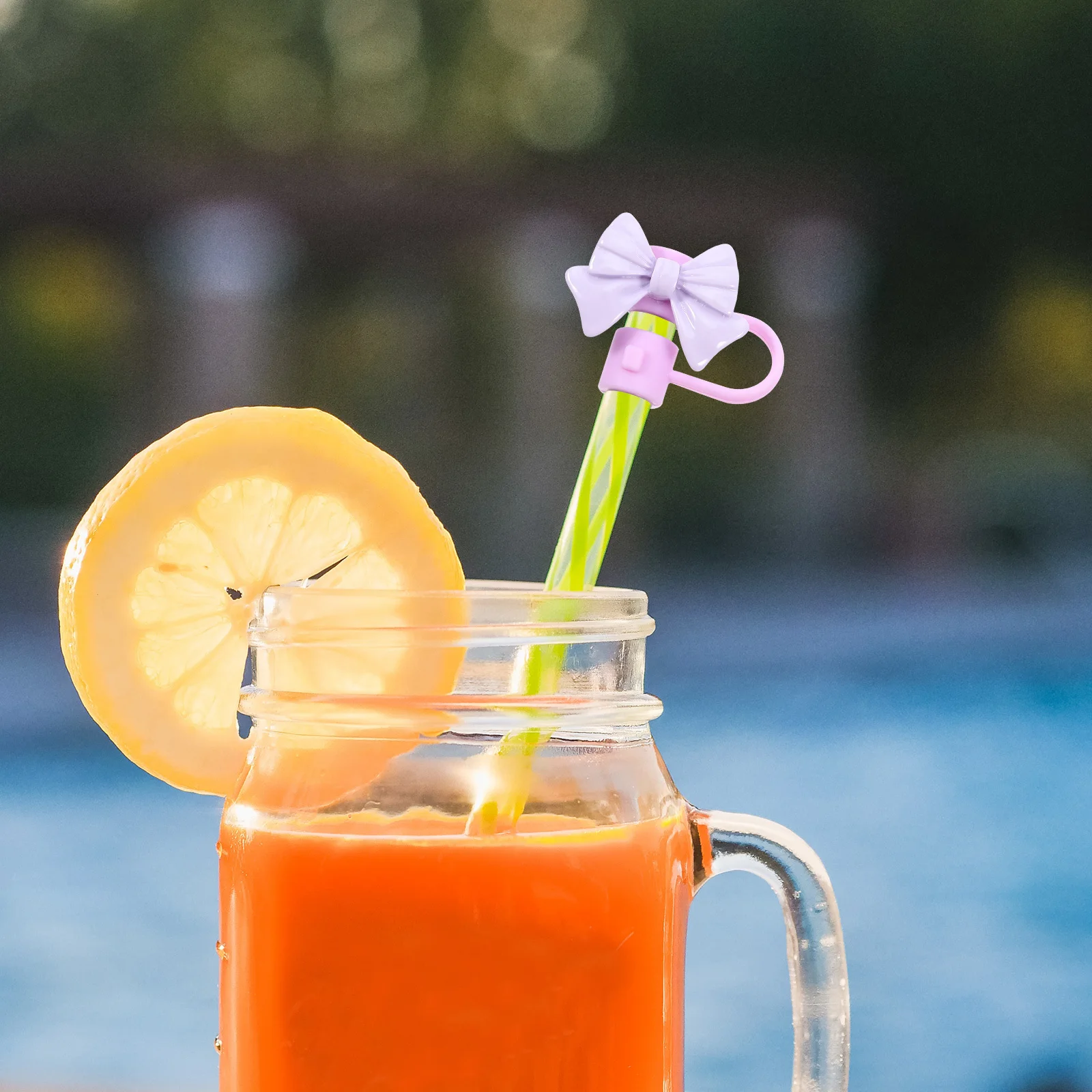 

5Pcs Straw Tips Cover Silicone Bow Straw Topper Reusable Dust-Proof Caps Lovely Flexible Covers for Reusable Straws Portable