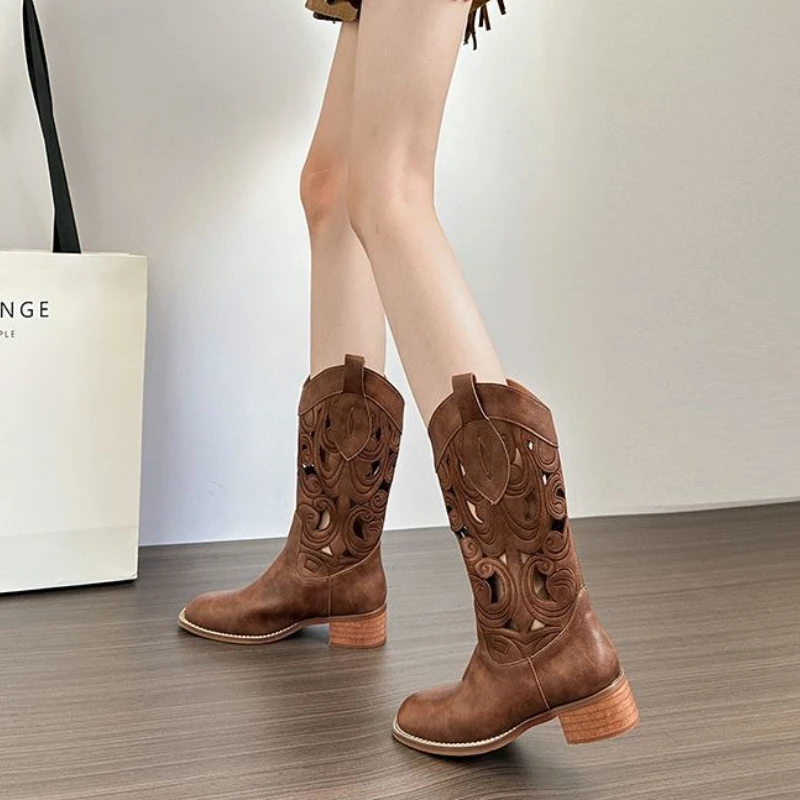 

Женские полувысокие сапоги с квадратным носком, готическая распродажа, демисезонная обувь из искусственной кожи для косплея Y2k, готическая акция, женские туфли до середины икры