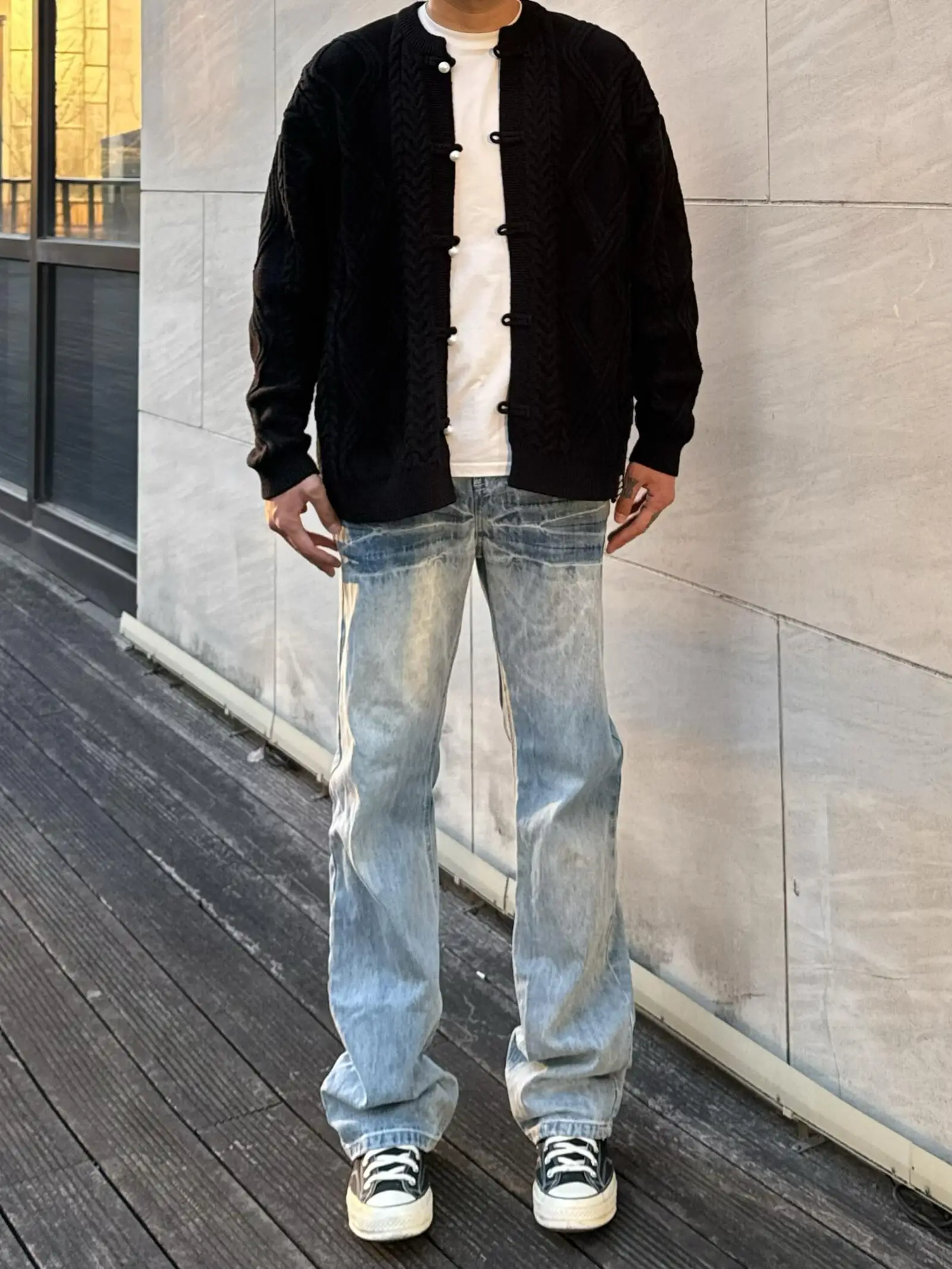 

Мужские джинсы-клеш с эффектом потертости в американском ретро-стиле, синие, прямого кроя, износостойкие, с идеальной посадкой