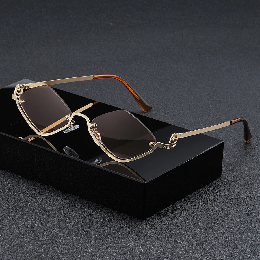 نظارات عصرية بنصف إطار على شكل ألماس على طراز Cyberpunk، نظارات معدنية للرجال والنساء، نظارات راقية عصرية بإطار صغير