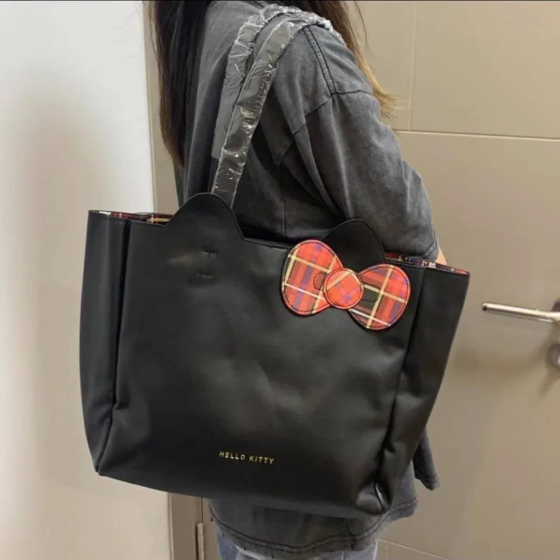 Sanrio Hello Kitty Bow Women Fashion Casual Handbag Large Capacity Trend Shoulder Bag Korean Style New Niche Versatile Tote Bag