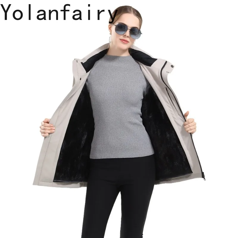 YOLANFAIRY Women's Full Pelt Mink Fur Parka 100% Natural Mink Fur Liner Jacket Woman Hooded Detachable Winter Coat Unisex 2026