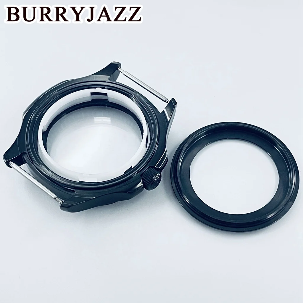 BURRYJAZZ 40 مللي متر NH35 NH36 NH34 NH38 NH70 NH72 ساعة حافظة مقاوم للماء الياقوت الزجاج ساعة سوداء