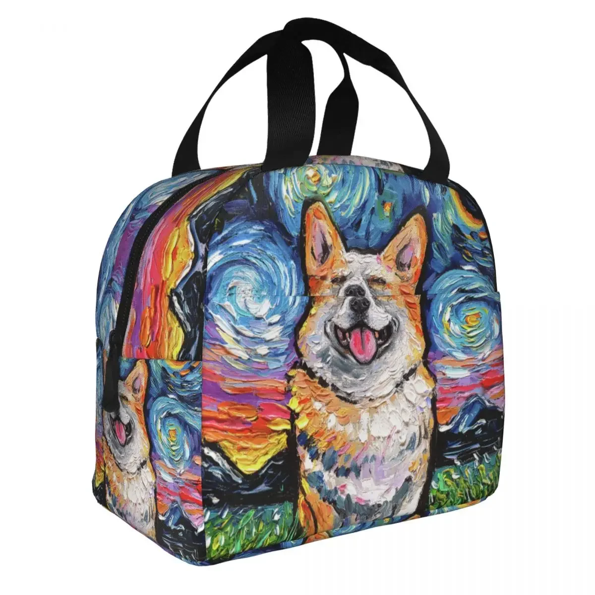 Smiling Corgi Starry Night Thermal Insulated Lunch Bags Women Lunch Container for Kids School Children Multifunction Food Box